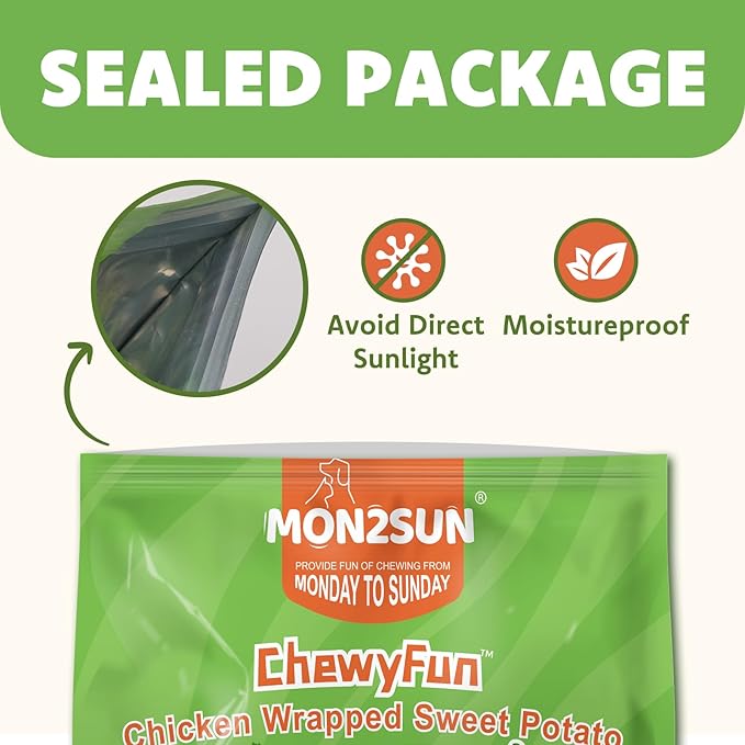 MON2SUN Chicken Wrapped Sweet Potato Dog Treats for All Breeds, Rawhide-Free Soft Chews for Training, No Artificial Colors, 10oz