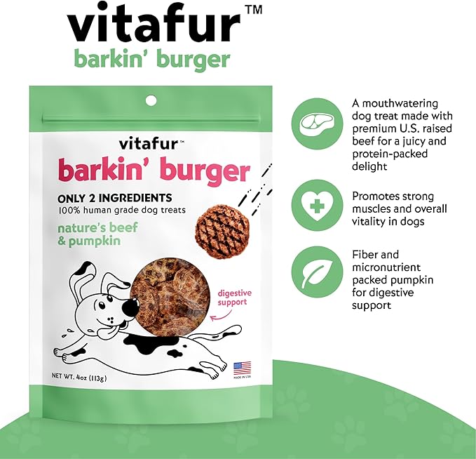 Barkin Burger Dog Treats Variety Pack - Beef & Pumpkin + Salmon & Pumpkin, 2-Pack, Made in USA, Grain Free, Human-Grade, Lean Treats Dogs Love - No Fillers, 4 oz Each