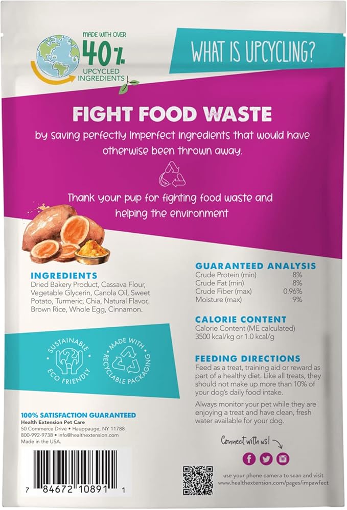 Health Extension Impawfect Dog Treats, 4.5oz (127g), Sweet Potato & Turmeric – Hip & Joint Support, Made with Rescued Ingredients, Sustainable & Perfect for Training