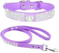 Haoyueer Cute Dazzling Sparkling Elegant Fancy Soft Suede Leather Bling Rhinestone Crystal Jeweled Pet Cat Dog Puppy Collar Dog Leash Combo Set (S, Purple-5)