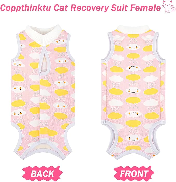 Coppthinktu Cat Recovery Suit Female Cats Onesie for Cats, Breathable Cat Surgery Suit for Surgical Abdominal Wounds Skin Diseases, Cute Kitten Spay Recovery Suit E-Collar Alternative Anti Licking