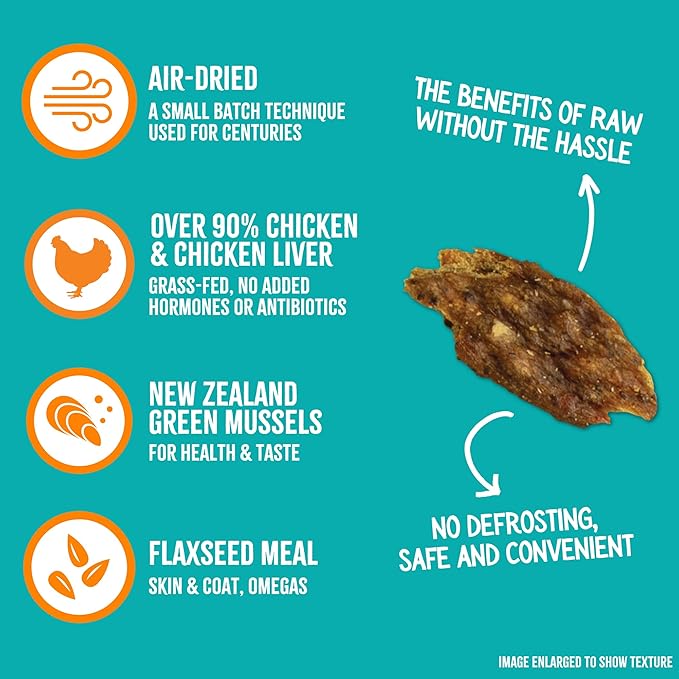 RawTernative Air Dried Dog Food, High Protein, Over 90% Real Chicken & Liver + New Zealand Green Mussels, Complete Meal or Topper, Grain Free, Gluten Free, Non GMO, (5 lb Bag)