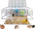 Large 2-Tiers Acrylic Clear Hamster Mouse Deluxe Palace House Habitat with Large Running Wheel Water Bottle Tower Food Bowl Hide House Deep Base Ground Expansible Outlet