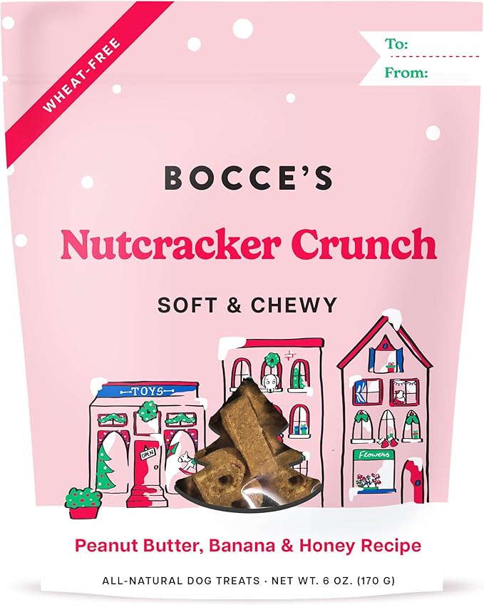Bocce's Bakery Nutcracker Crunch Soft & Chewy Dog Treats, All-Natural Wheat-Free Christmas Dog Treats, 6 oz