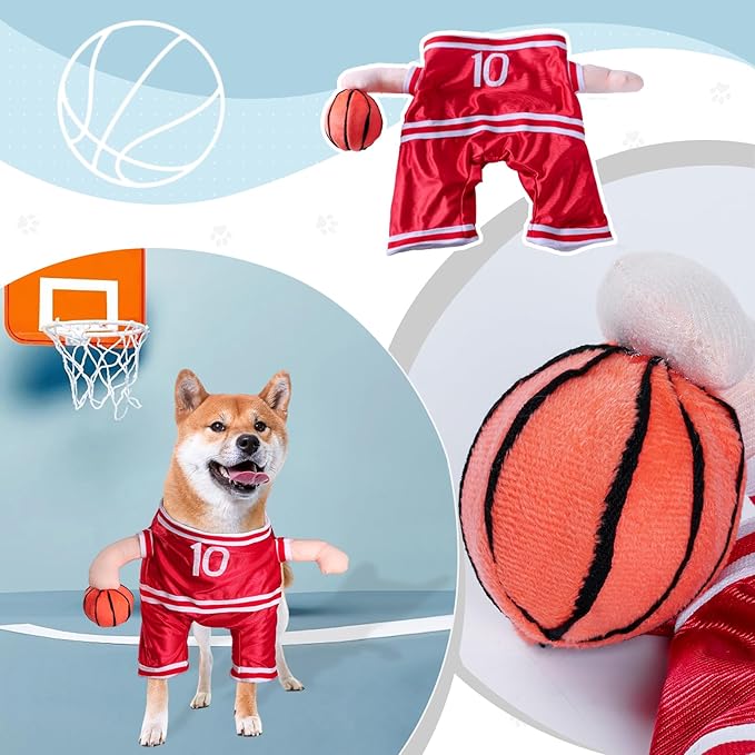 DELIFUR Dog Basketball Player Costume - Pet Halloween Costume Adjustable Funny Dress Up Sports Outfit Cosplay Clothes for Large Cats and Small Dogs (Red Basketball, X-Small)