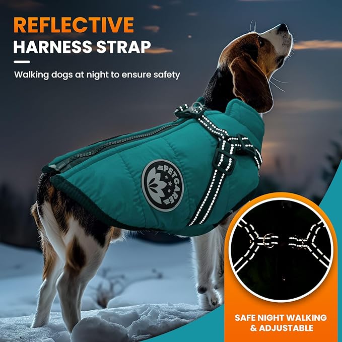 PETCARE Winter Dog Coat with Harness Built in Waterproof Dog Jackets Warm Pet Fleece Vest Windproof Snow Jacket Snowsuit Reflective Dogs Cold Weather Coats for Puppy Small Medium Large Dogs Cats