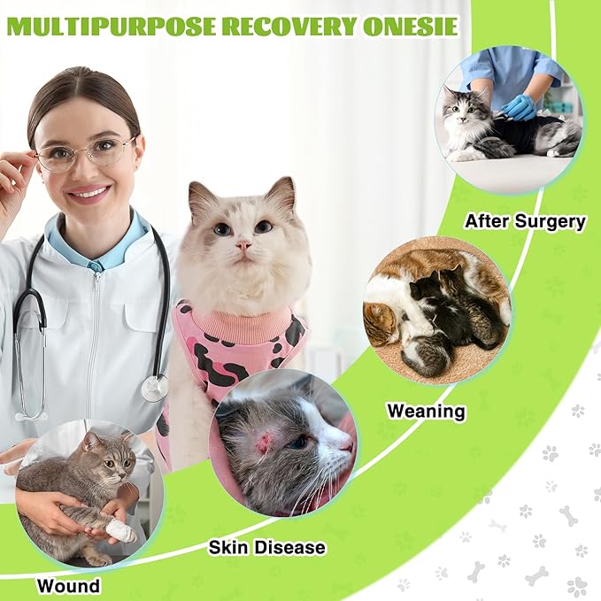 Cat Recovery Suit After Surgery, Anti Licking Onesie Postoperative Shirt for Female Spay Male Neuter, Soft Breathable Bodysuit Pajamas for Abdominal Wound Kitten E-Collar & Cone Alternative