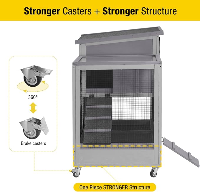Rabbit Hutch Indoor Rabbit Cage, Large Bunny Hutch Outdoor with Wheels-Removable Wire Netting Include