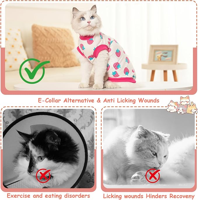 FEimaX Cat Surgery Recovery Suit Cat Onesie for Cats After Surgery Spay Surgical Cone of Shame Alternative Surgical Spay Suit for Female Cat, Post-Surgery or Skin Diseases Protection
