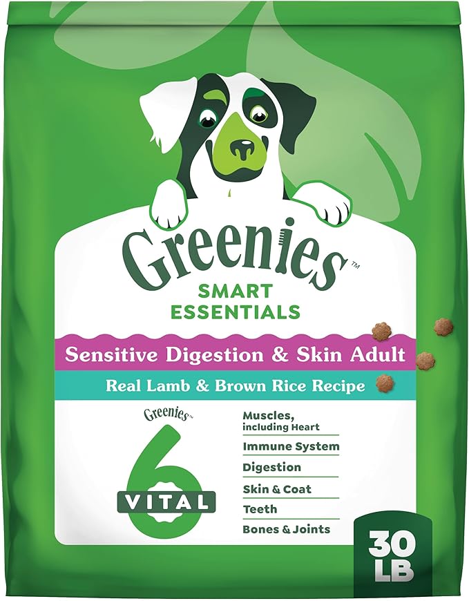 Greenies Smart Essentials Sensitive Digestion & Skin Adult Dry Dog Food Real Lamb & Brown Rice Recipe, 30 lb. Bag