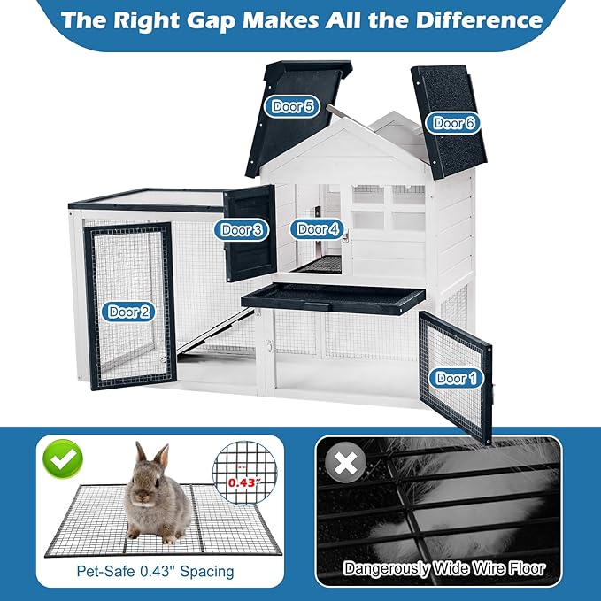 FunXplore Bunny Hutch Indoor Outdoor Rabbit Cage Chicken Coop Animal House with Wire Floor Above Pull-Out Tray, Chew-Resistant Ramp & Entrance, Openable Waterproof Roof & UV-Resistant Roof