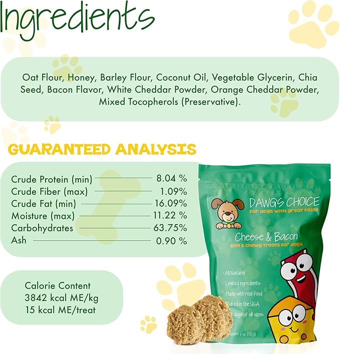DAWG'S CHOICE Soft & Chewy Dog Treats, Peanut Butter & Honey Snacks for Dogs, Dog Treats Made in USA, Human Grade, All-Natural Ingredients, High Value Training Treats, for Small, Medium & Large Dogs