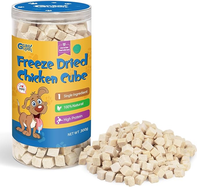 gazeupon Freeze Dried Chicken Dog Treats, Single Ingredient, High Protein Training Treats & Food Topper for Picky Eaters, Grain Free All Natural Snacks for Puppies and Adult Dogs, 10.58 oz