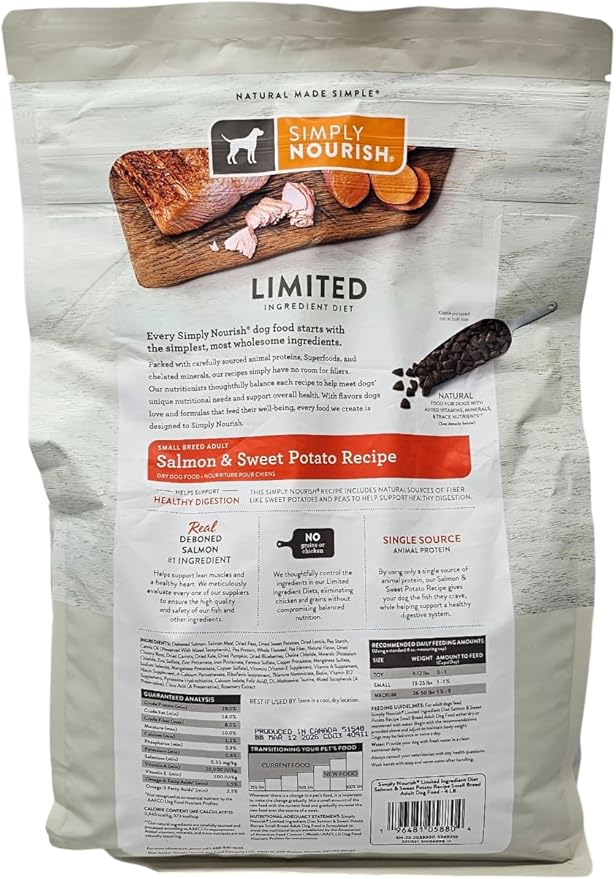 SIMPLY NOURISH Small Breed Adult Salmon and Sweet Potato Dry Dog Food, 4 Pound Bag
