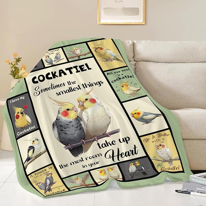 Parrot Bird Throw Blanket Cute Cockatiel Stuff Gifts for Kids Girls Boys Adults Women Men Soft Cozy Warm Plush Fluffy Fuzzy Fleece Blanket Decor 60''X80''