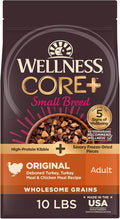 Wellness CORE+ Dry Dog Food with Freeze Dried Pieces, Small Breed, Wholesome Grains, High Protein, Natural, Original Turkey & Chicken Recipe, (10-Pound Bag)