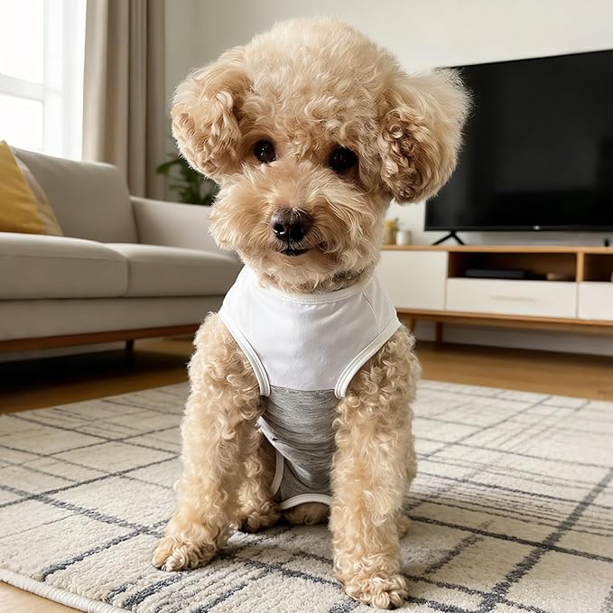 Kukaster Pet Dog Surgical Suit - Recovery Onesie for Dogs After Surgery, Spayed Female/Male Puppy, Breathable Anti-Lick Clothes, Alternative to Cone(Grey and White-m)