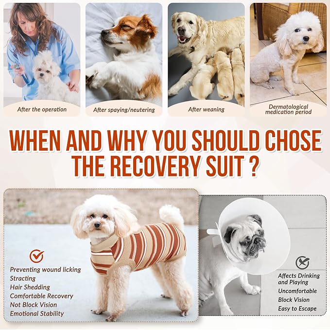 Lukovee Recovery Suit for Dogs, Onesie Surgery Recovery Suit for Female Male Dogs, Abdominal Wounds Cone E-Collar Alternative Prevent Licking Spay Recovery Suit (Brown Stripes,M)