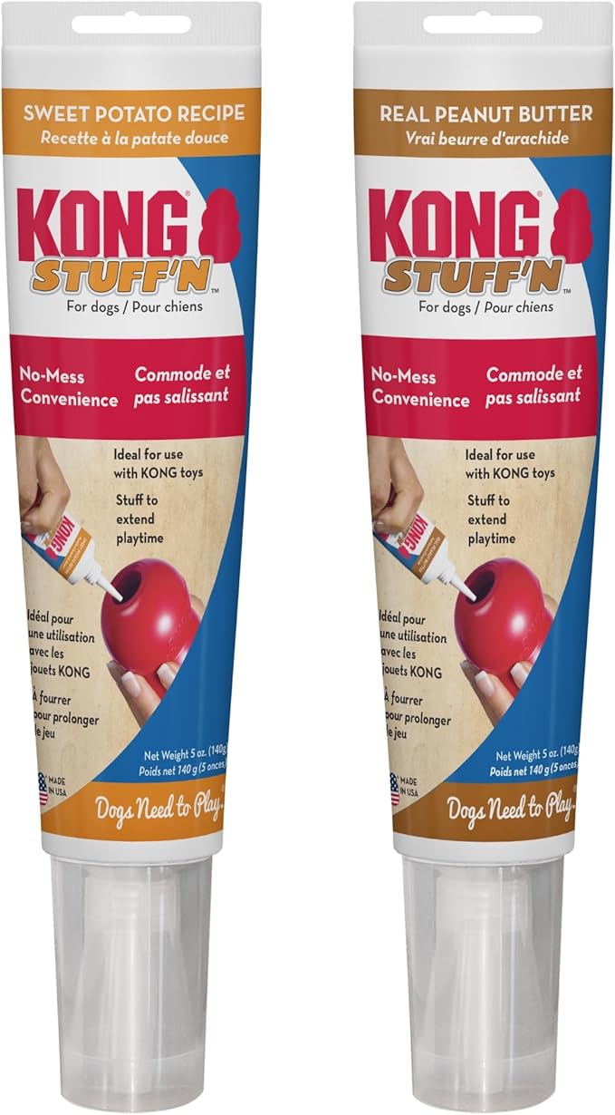 KONG Stuff'N - Paste for Stuffing Dog Treats - Healthy with Natural Ingredients - Creamy Dog Treat in Tube - Peanut Butter (5 oz) & Sweet Potato (5 oz)