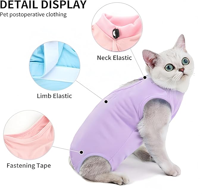 Cat Surgical Recovery Suit - Soft Stretchable Bodysuit for Post-Op Care - Prevents Licking Wounds After Spay/Neuter - Lightweight & Airy Breathable Fabric- Small to Large Cats (Pink, Small)