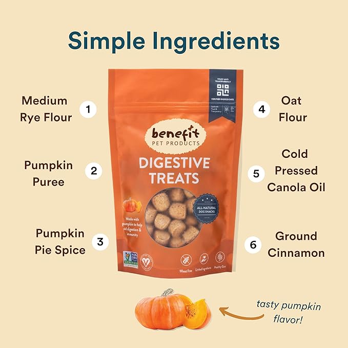 Benefit Biscuits, All Natural Dog Treats, Certified Vegan, Non GMO, Wheat Free, Healthy Dog Biscuits, Made in USA (Pumpkin, 7oz Bag)