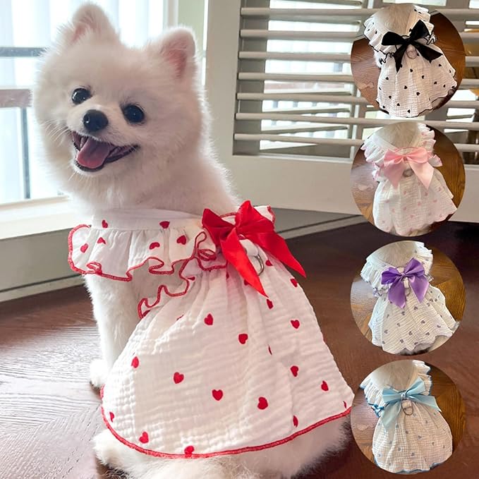 TAPBULL Dog Dresses, Fashionable Pet Dog Clothes with Heart Design, Cute Cat Birthday Dress Outfit (Pink/Red/Blue/Purple/Black 5-Pack), Small