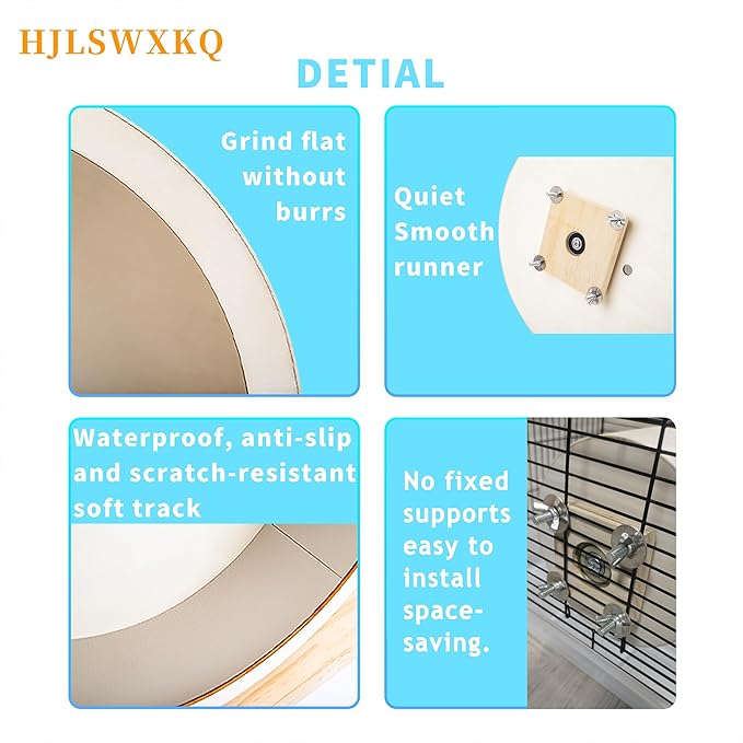 12inch Wall-Mount Silent Hamster Wheel, Wooden Small Animal Exercise Wheel with Removable & Washable Track for Gerbil, Mouse, Syrian Hamster（12in）