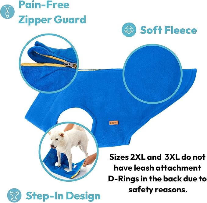 Gooby Zip Up Fleece Dog Sweater - Turquoise, 3X-Large - Warm Pullover Fleece Step-in Dog Jacket with Dual D Ring Leash for Small to Medium Dogs