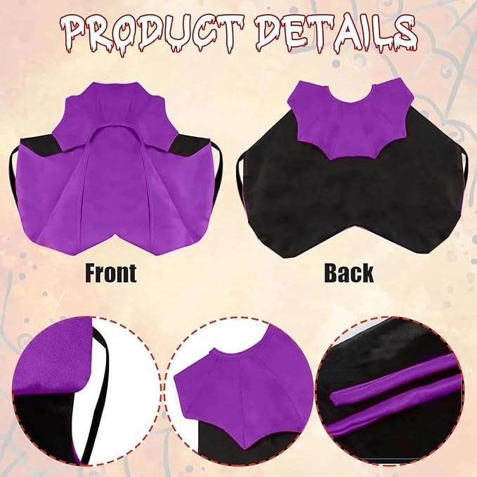Qiansail Cat Cape Vampire Cloak Halloween Dog Costume Pet Cosplay Apparel Outfit Decor Accessories for Puppy Kitten (Black&Purple)