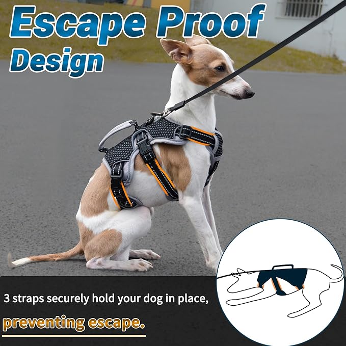 BELPRO Multi-Use Support Dog Harness, Escape Proof No Pull Reflective Adjustable Vest with Durable Handle, Dog Walking Harness for Big/Active Dogs (Black, XL)