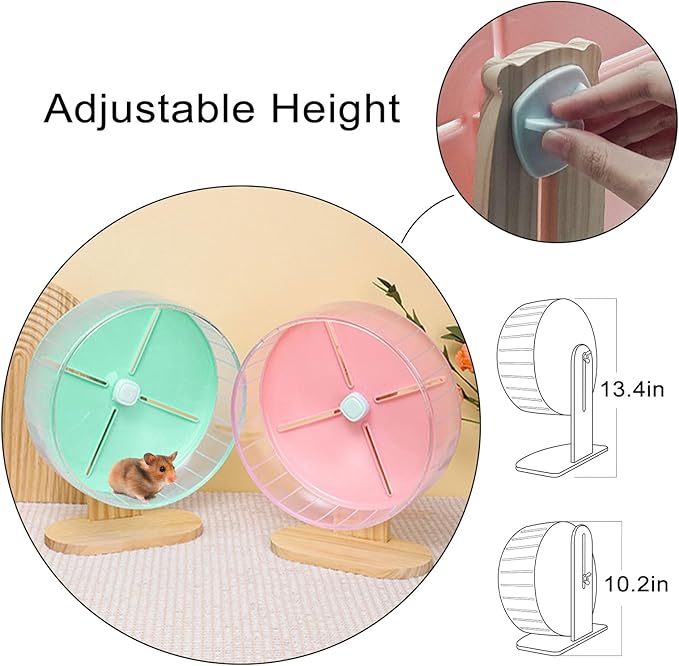 Silent Hamster Exercise Wheel,10.2 Inch Quiet Spinner Syrian Hamster Running Wheel,Anti-Skid & Adjustable Stand for Gerbils, Rats, or Other Small Pets,Green