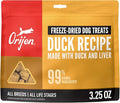 ORIJEN Grain Free High Protein Freeze Dried Dog Treats Free Run Duck Recipe 3.25oz Bag