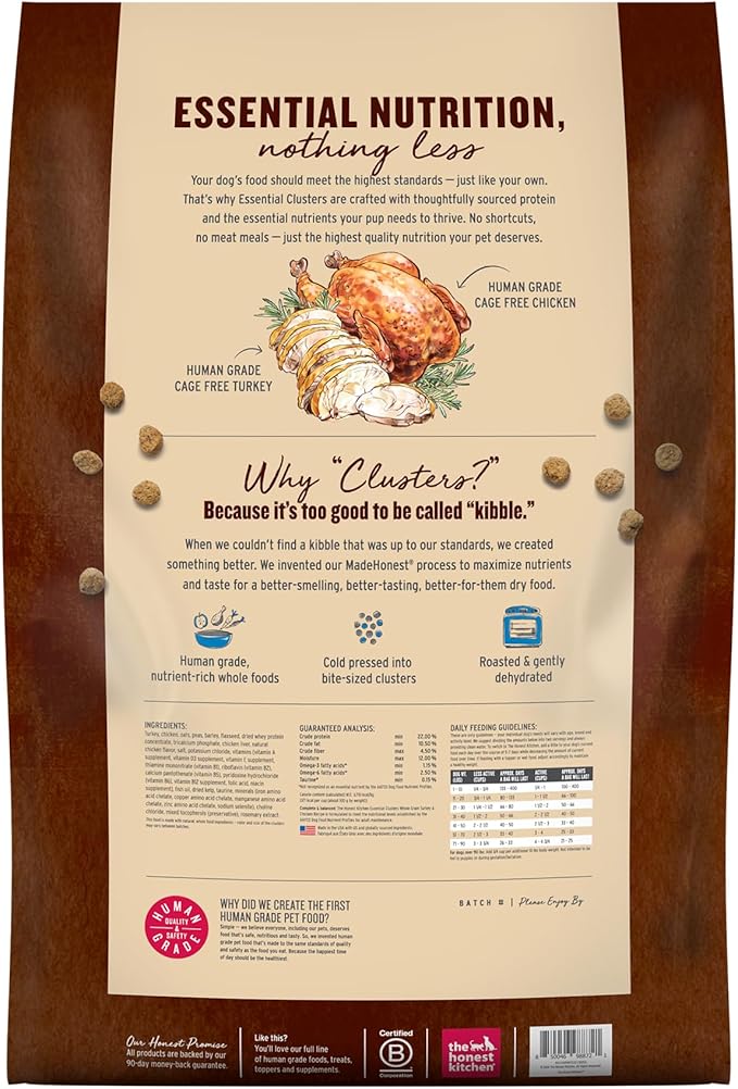 The Honest Kitchen Human Grade Essential Clusters Dry Dog Food, Whole Grain Turkey & Chicken 20 lb Bag