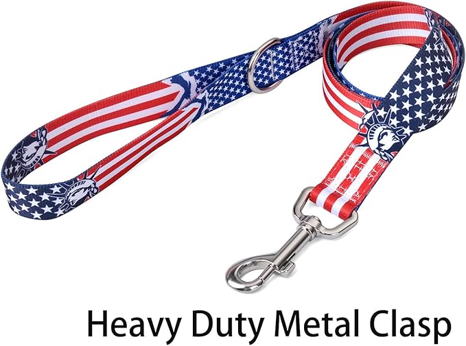 American Flag Collar & Leash Set - Patriotic 5th of July Themed for Independence Day - for Small Medium Large Dogs, XS