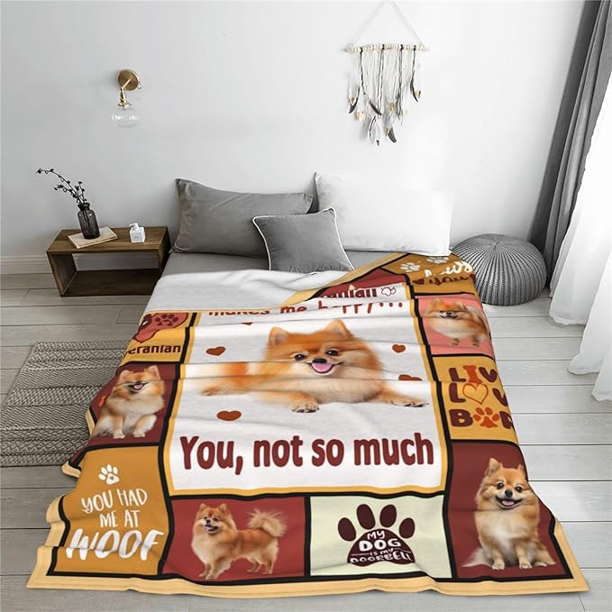 Pomeranian Gifts Blanket, Pomeranian Throw Blankets, Dog Mom Gift for Women Men Boys Girls Lover Adult Cozy Fleece Flannel Bedding Stuff Animal Plush for Couch Sofa Bed Decor 50"X40"