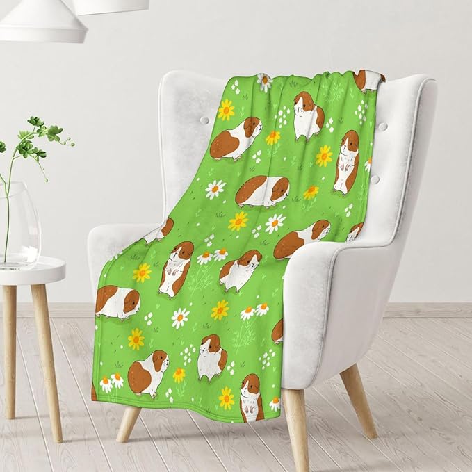 Guinea Pig Blanket - Soft, Fuzzy & Warm - 60"x80" Twin Size Blanket for Bed, Couch & Living Room - Green Cute Throw Gifts for Adults, Kids