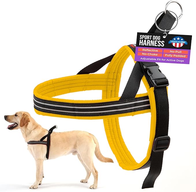 ComfortFlex Sport Dog Harness – No-Choke, Fully Padded, Non-Chafing Harness with Control Handle – Reflective, Lightweight, Adjustable for Active Dogs – Medium, Saffron Yellow