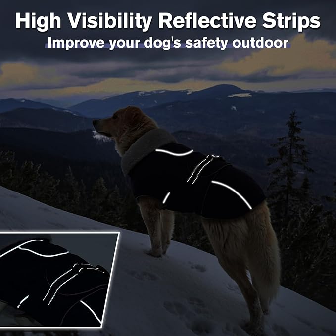 Lelepet Warm Dog Coat Waterproof Dog Jacket for Large Dogs Reflective Fleece Vest with Adjustable Buckle Hook & Loop Windproof Cold Weather Coats for Small Medium Large Dogs, Navy Blue, XL