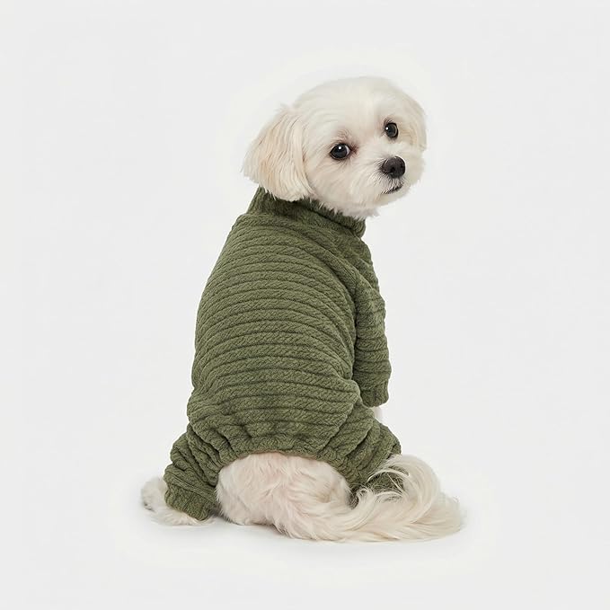 Fitwarm Turtleneck Knitted Dog Sweater Puppy Pajamas Thermal Doggie Winter Clothes Knitwear Pet Coats Cat Apparel Green Medium