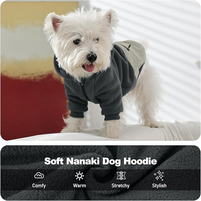 Nanaki Large Dog Hoodie with Pocket-Long Sleeves Fleece Sweater Adjustable Half-Zipperd Collar-Comfort Stretchy Dog Sweatshirt Hooded for Beagle, Warm Pullover Jacket Fall Winter Coat Grey, L