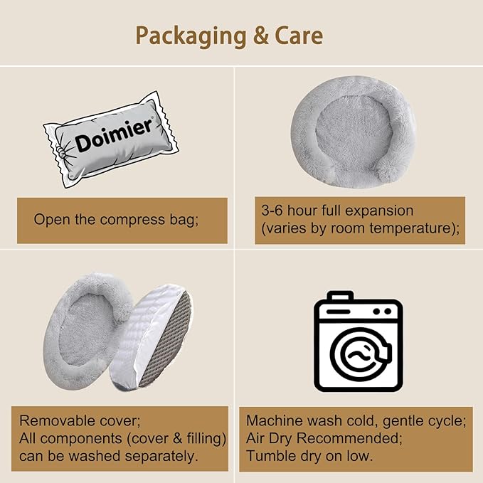 Calming Dog & Cat Beds for Small Medium Dogs Cats, Anti-Anxiety Pet Bed Orthopedic Donut Cushion, Soft Fluffy Faux Fur Warming Cozy Washable, Fits up to 15 lbs Pets (Round, Pale Grey 20")