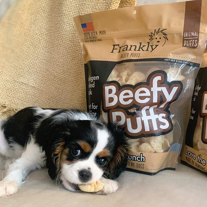 Frankly Pet Original Beefy Puffs - Peanut Butter Flavored Puffs - Protein Packed, Ingredients Sourced and Manufactured in The U.S.A.