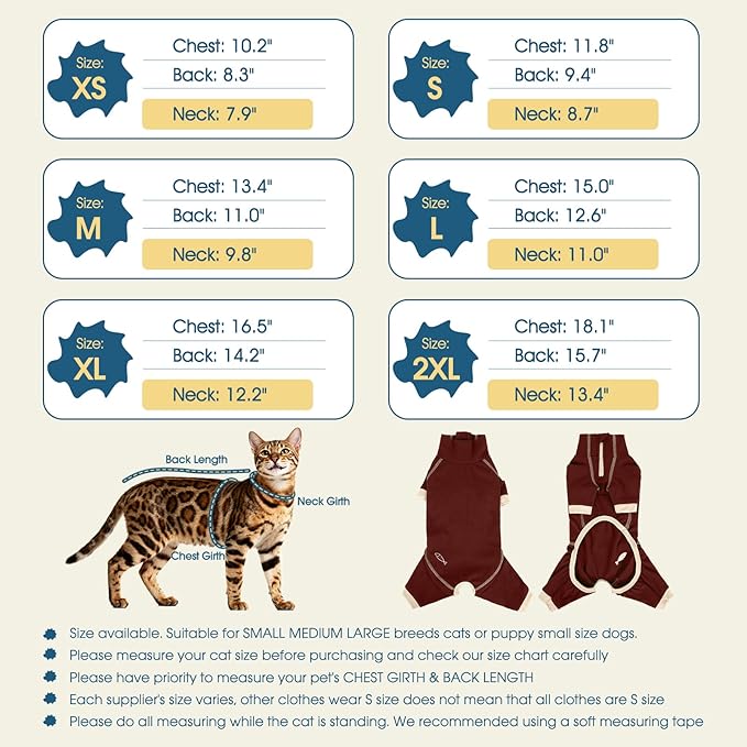 ROZKITCH Sphynx Cat Clothes for Cats Only, Prevents Licking Wounds After Surgery, Lightweight Cat Hair Sticky Shirt Prevent Hair Loss Shedding, Soft Pajamas Brown XS