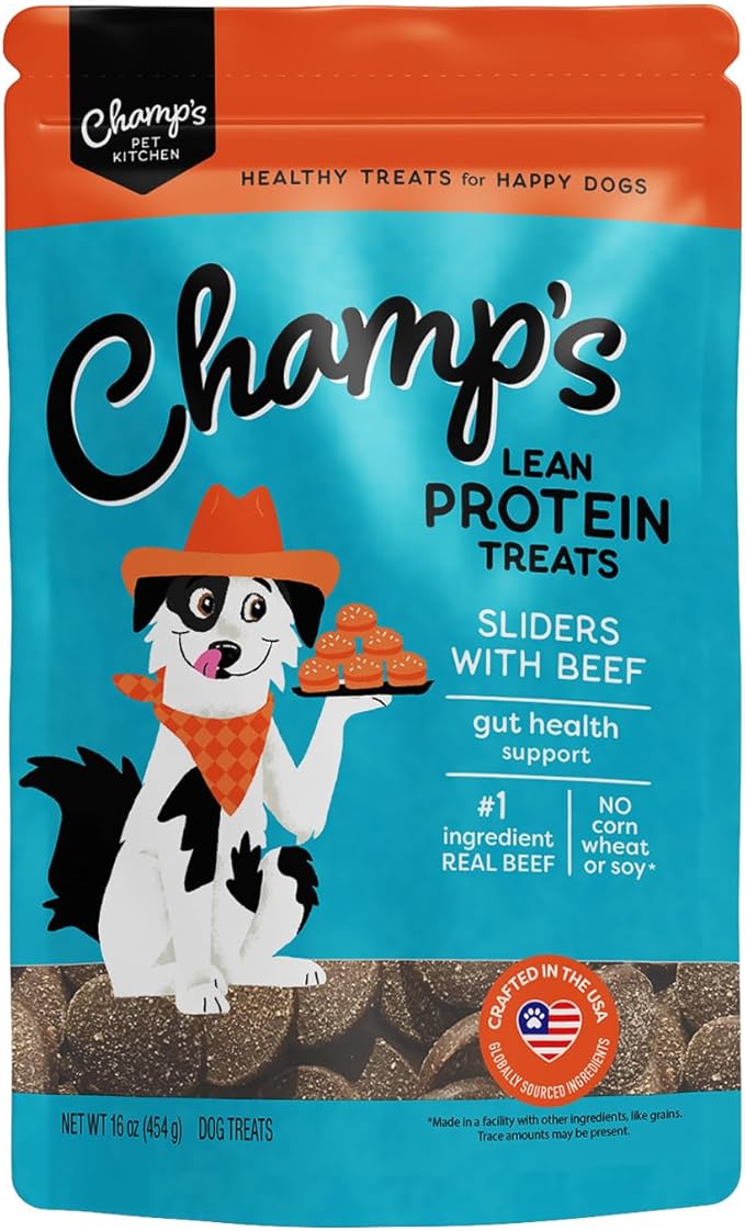 CHAMPS Soft Dog Treats for Digestive Support/Gut Health & Training Snacks Made with Pumpkin, Oat Fiber & Vinegar - Beef Sliders - 16 oz