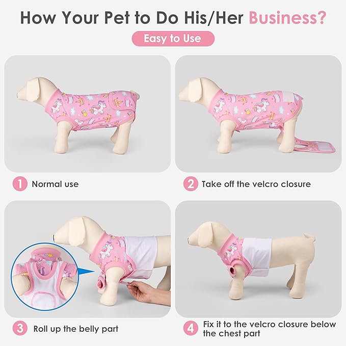 cyeollo Recovery Suit for Dogs Surgery Suit Female Spay Soft Pet Onesie Bodysuit After Sugery Male Dog Neuter Pet Clothes Small Dogs Surgical Recovery Shirt, Unicorn S