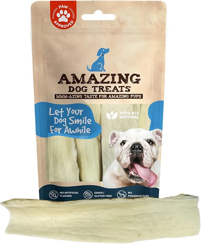 Amazing Dog Treats - Beef Cheek Strips Premium Dog Chew (10 Inch - 10 Pack) - NO Odor - Thick Cut - Rawhide Alternative - Beef Cheek Slice Chip Sticks - No Dyes, Chemicals, or Preservatives