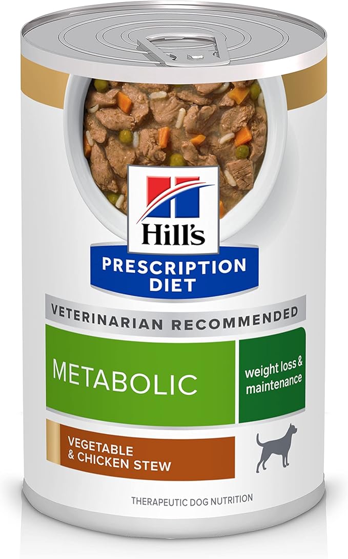 Hill's Prescription Diet Metabolic Weight Management Wet Dog Food, Vegetable & Chicken Stew, 12.5 oz. Cans, 12-Pack
