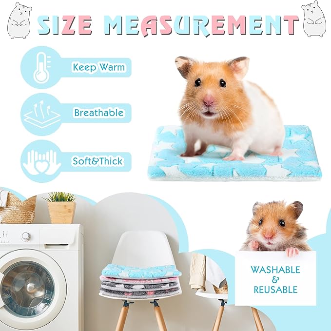 Tuanse 4 Pack Guinea Pig Bed Mat Bedding Rabbit Winter Bed Pad for Indoor Warm Small Animal Mattres Fleece Sleeping Pad for Hedgehogs Bunny Ferrets Hamster(Star,13 x 10 Inch)
