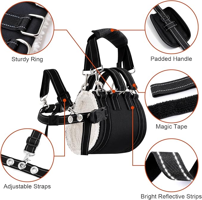 CWV Female Dog Sling for Back Legs, Dog Lift Harness, Magic Tape Dog Sling for Large Dogs Hind Leg Support, Medium, White ＆ Black