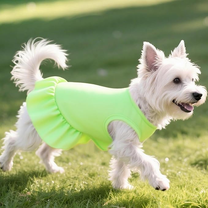 2 Pcs Dog Dresses Cat Skirt Solid Color Dog Clothes Summer Sleeveless Puppy Girl Clothes for Small Pet Dogs Cats (Yellow,Green, Small)